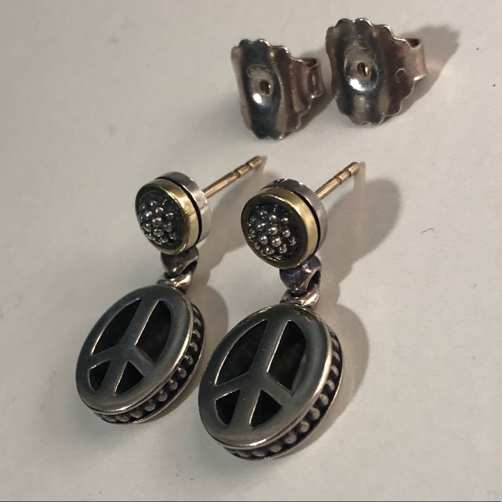 Lagos peace sign 925 sterling & 18K gold earrings